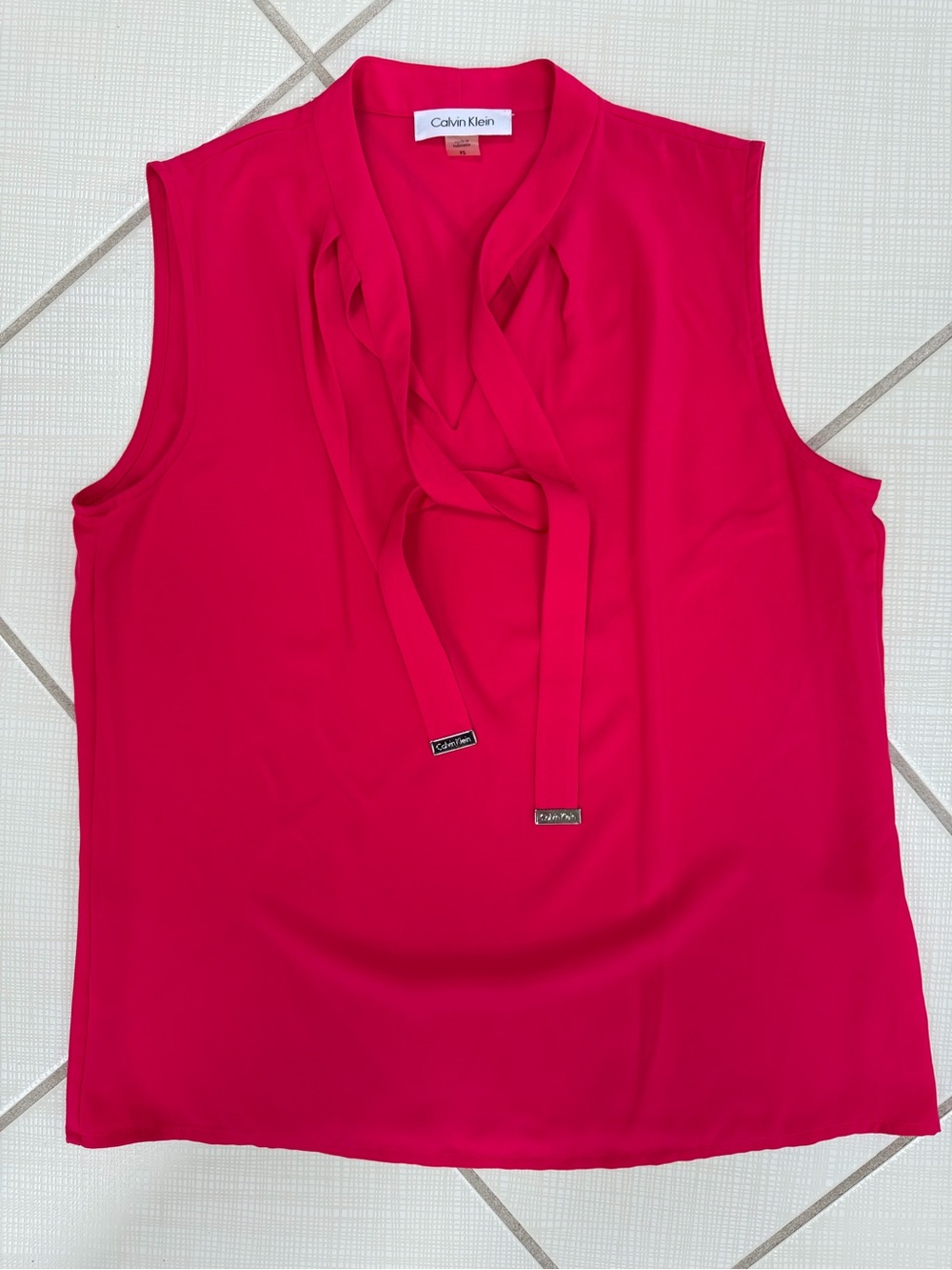 Calvin Klein Sleeveless Tie-Neck Blouse — Hot Pink